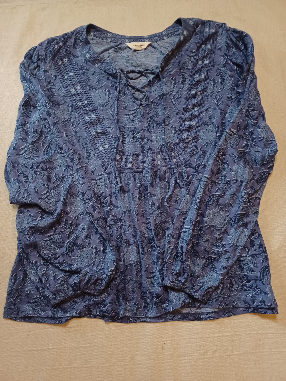 Lucky Brand Blue Floral Lace-Up  Tunic Women's Size Large